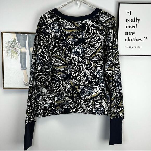JOIE Caleigh Marbled Abstract Floral Cropped Sweatshirt SZ XL - Picture 3 of 7